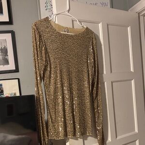 Free People Shimmering Gold Sequin Long Sleeve Top